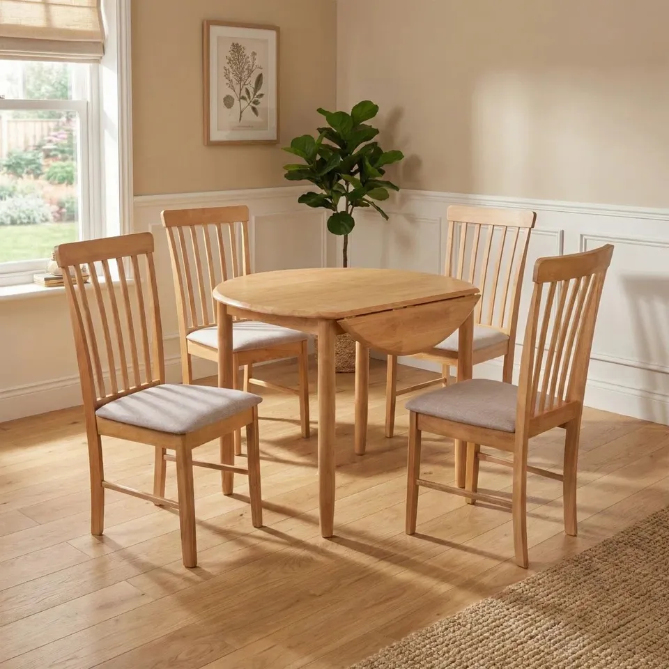 BOXED ANKRUM EXTENDABLE DROP LEAF SOLID OAK DINING TABLE (1 BOX) - LIGHT OAK 