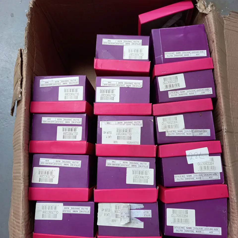 BOX OF 15 PAIRS OF DOLCIS KIRSTEN SLIP ON SHOE IN GLOSSY NUDE - VARIOUS SIZES