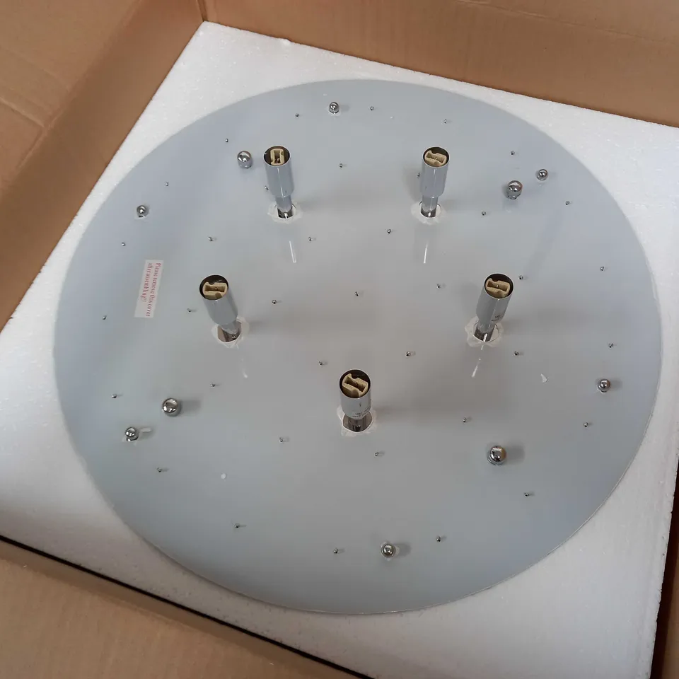 NIKO 5-LIGHT FLUSH POLISHED CHROME AND CRYSTAL LIGHT FIXTURE