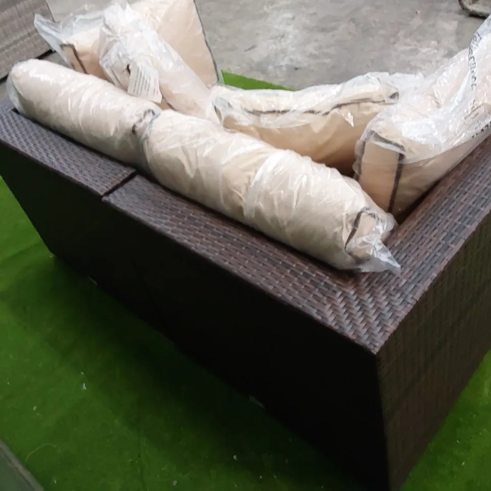 FLORIDA 2-SEATER CHOCOLATE MIX RATTAN AND COFFEE CREAM CUSHION SOFA 