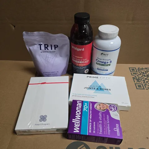 APPROXIMATELY 15 ASSORTED VITAMIN/HEALTH AID PRODUCTS TO INCLUDE TRIP MINDFUL BLEND MAGNESIUM GUMMIES, NU U OMEGA 3, PRIME FIFTY HEALTHY JOINTS & BONES , ETC - COLLECTION ONLY