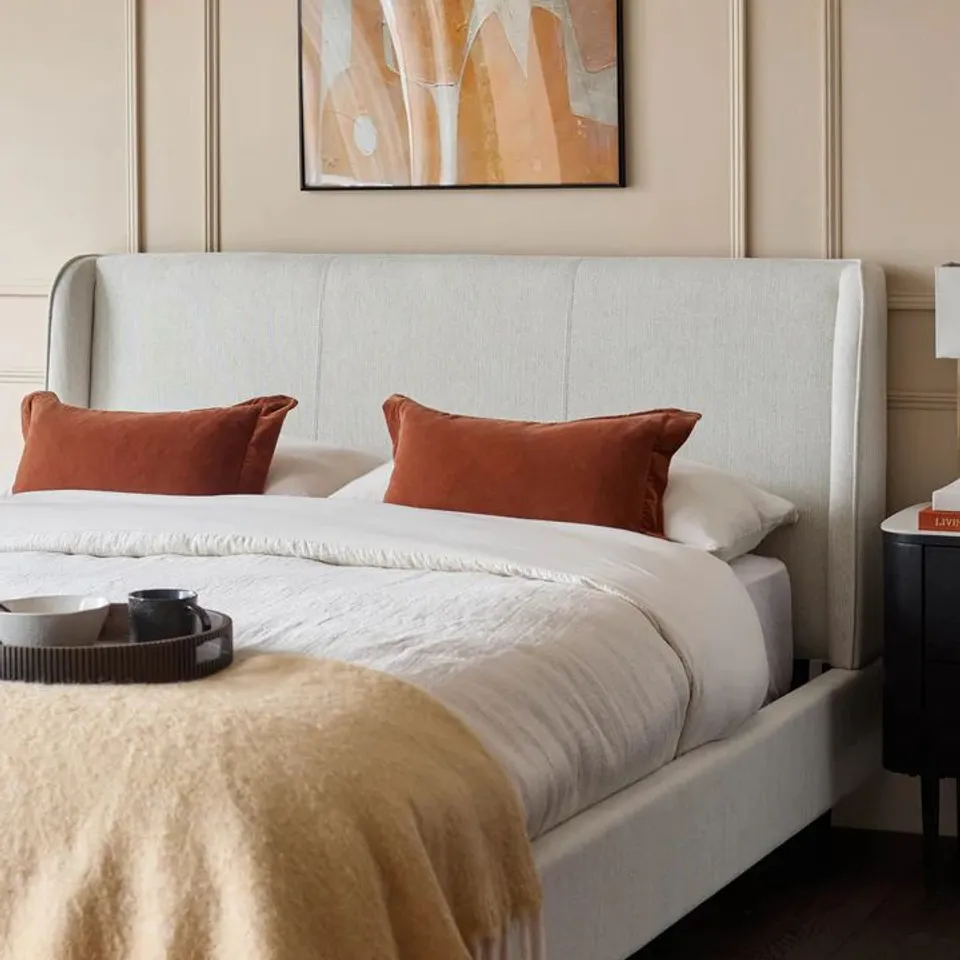 BOXED DANETTI PAOLO IVORY DUAL TONE FABRIC SUPER KING BED (2 BOXES)