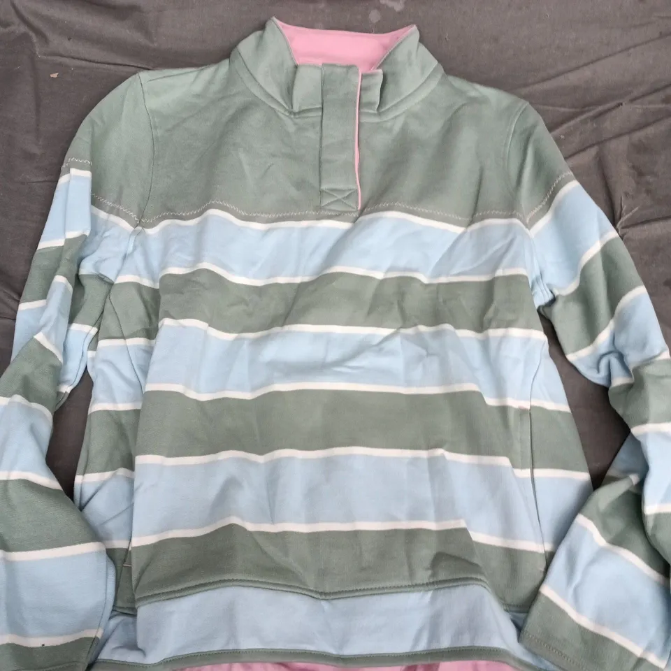 BRAKEBURN WOMEN'S ENGINEERED STRIPE QUARTER ZIP TOP – GREEN WITH PINK TRIM, UK 14