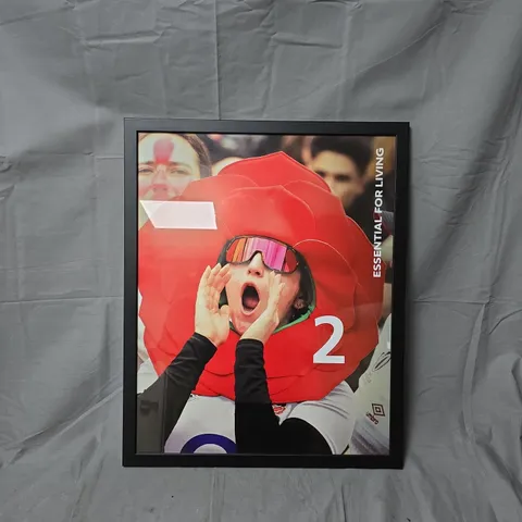 'ESSENTIAL FOR LIVING' WOMENS RUGBY POSTER IN FRAME