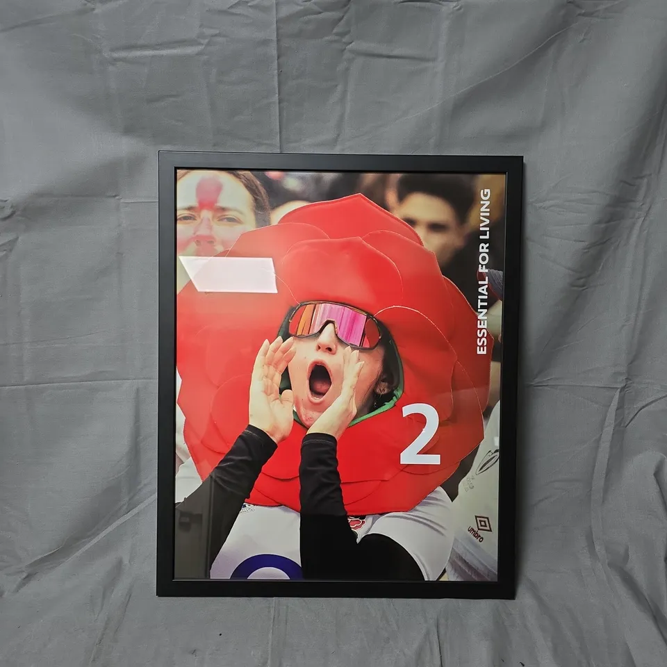  'ESSENTIAL FOR LIVING' WOMENS RUGBY POSTER IN FRAME