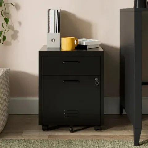 BOXED HELGA LOCKABLE 2 DRAWER STORAGE CABINET - BLACK (1 BOX)