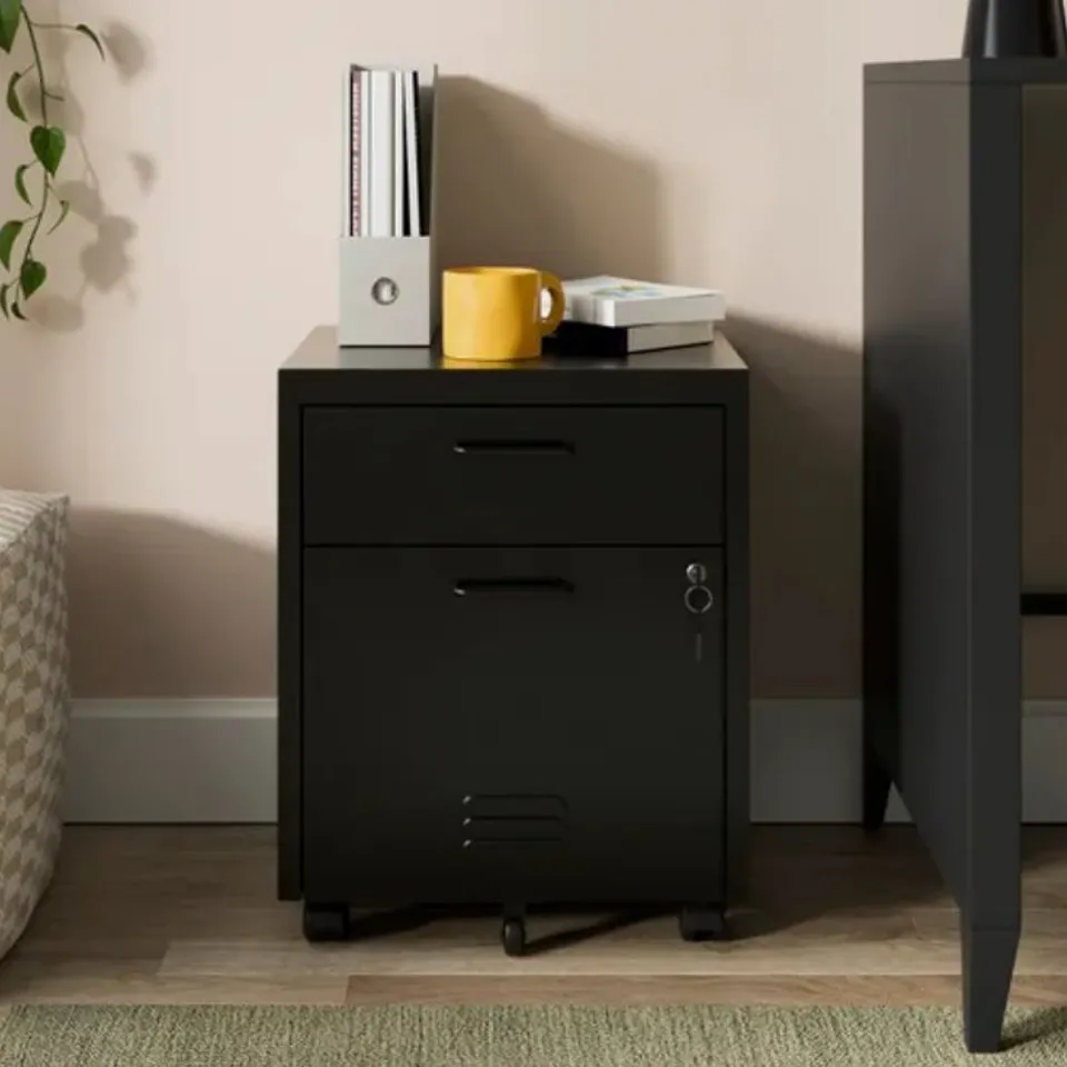 BOXED HELGA LOCKABLE 2 DRAWER STORAGE CABINET - BLACK (1 BOX)