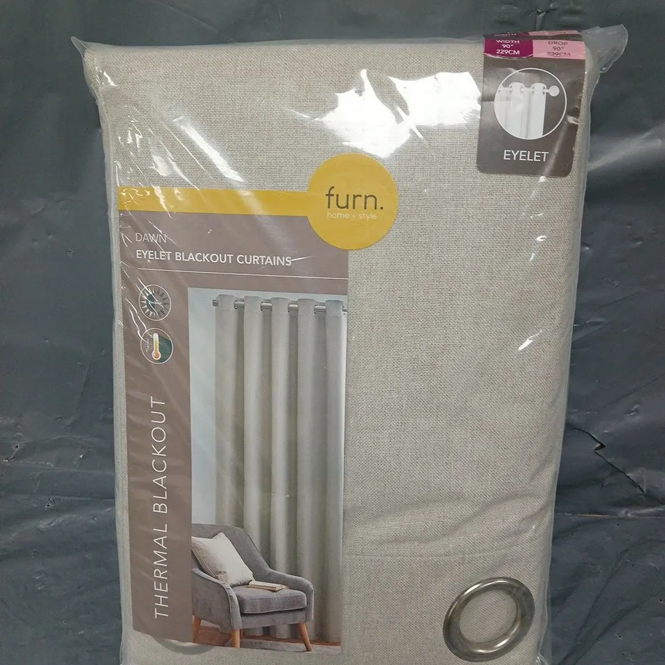 FURN DAWN RING TOP EYELET BLACKOUT THERMAL CURTAINS IN NATURAL 229X229CM