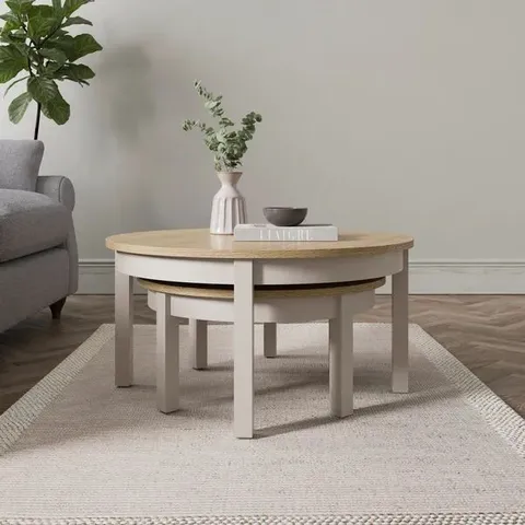 BOXED OLNEY ROUND NEST OF COFFEE TABLES, STONE (1 BOX)