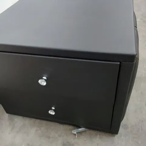 BOXED 2 DRAWER BEDSIDE CHEST UPHOLSTERED BLACK PU