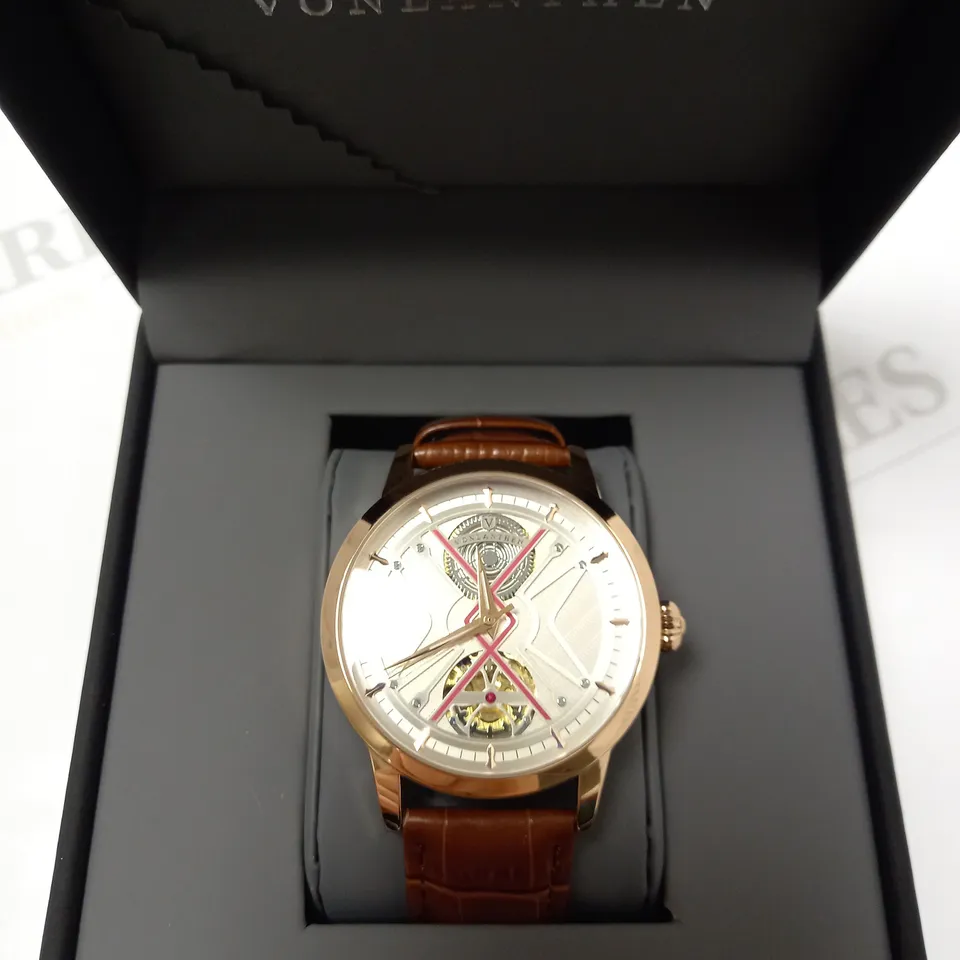 VONLANTHEN PART SKELETON CHRONOGRAPH LEATHER STRAP WRISTWATCH