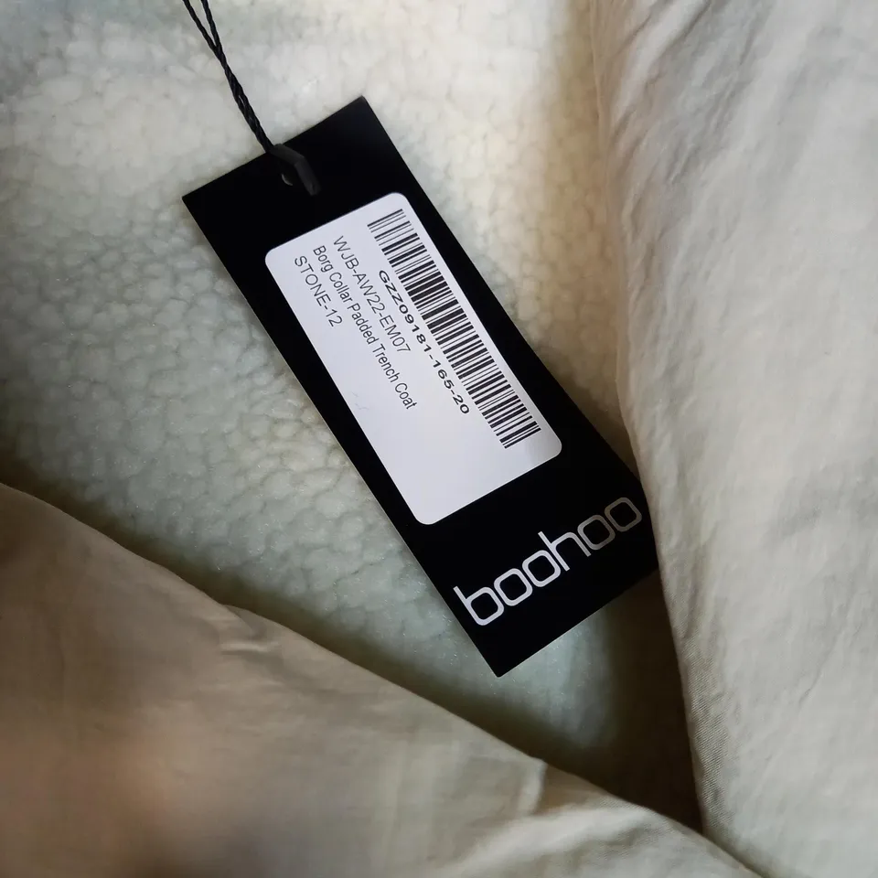 BOOHOO STONE BORG COLLAR PADDED TRENCH COAT - SIZE 12
