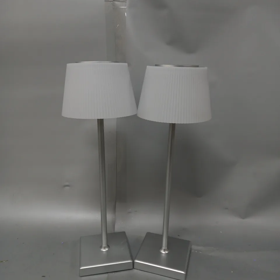 BOXED SFIXX SET OF 2 INDOOR OUTDOOR TOUCH TABLE LIGHTS IN SILVER 