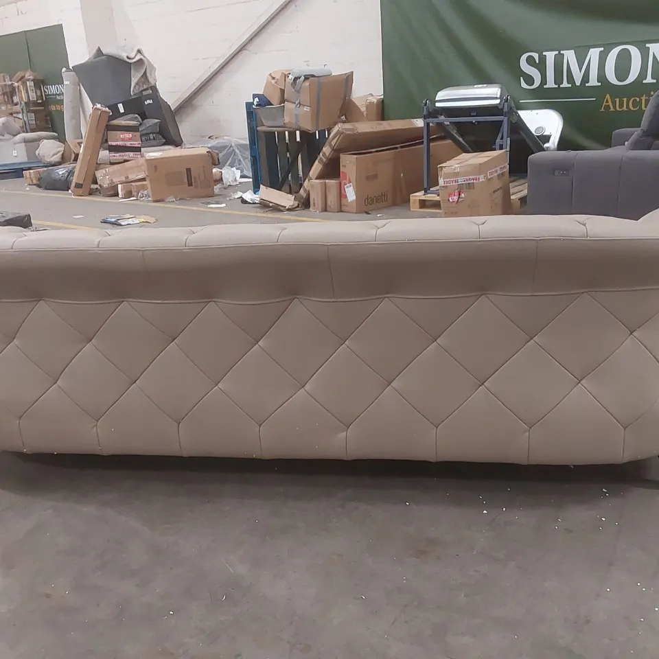 DANETTI LUXE NATURAL GREY LEATHER WITH DARK WOOD 3 SEATER SOFA
