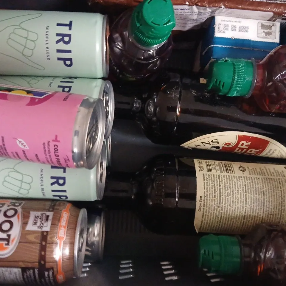 APPROXIMATELY 15 ASSORTED FOOD AND DRINK ITEMS TO INCLUDE HERR'S, TRIP, ETC