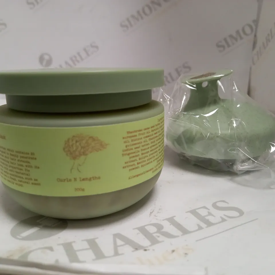 LOT OF TWO CURLS N' LENGTHS PRODUCTS TO INCLUDE HAIR MASK AND SCALP MASSAGER 