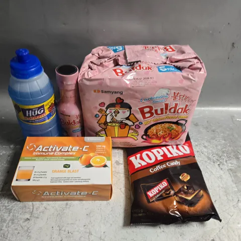 APPROXIMATELY 7 ASSORTED FOOD &DRINK ITEMS TO INCLUDE - COFFEE CANDY, BULDAK RAMEN AND ACTIVATE - C
