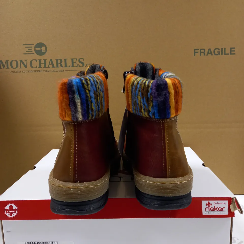 BOXED PAIR OF RIEKER LACE UP BOOT- UK SIZE 6