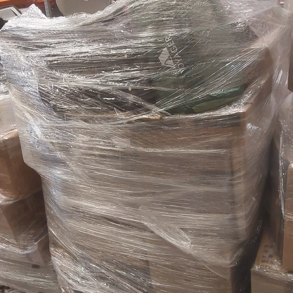 PALLET OF ASSORTED E-COMMERCE GOODS AND PRODUCTS TO INCLUDE: LEAF BLOWER, SUITCASES, YOGA MAT, FOLDING TABLE, SLEEPING BAG ECT