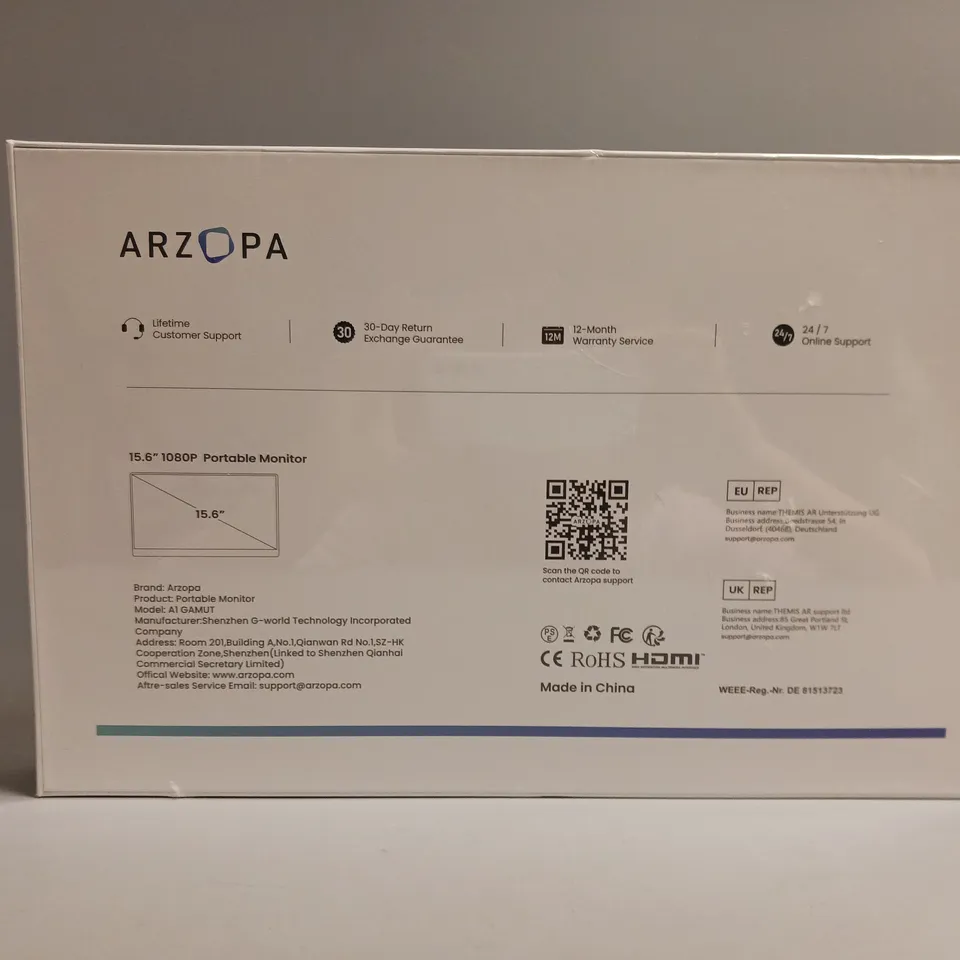 SEALED BOXED ARZOPA PORTABLE MONITOR 15.6" 1080P MODEL A1 GAMUT 