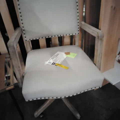 BROMLEY FARMHOUSE TASK CHAIR – LINEN UPHOLSTERY, SOLID WOOD ARM & NAILHEAD TRIM