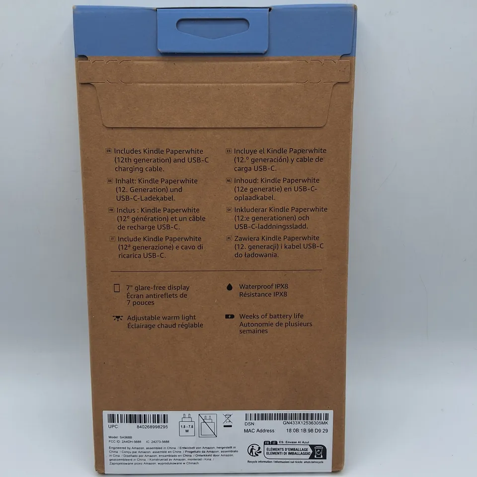 SEALED AMAZON KINDLE PAPERWHITE GEN 12 16GB E-READER IN BLACK - SA568B