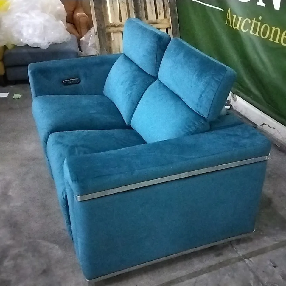QUALITY DESIGNER TEAL PLUSH VELVET ELECTRIC RECLINER 2 SEATER SOFA