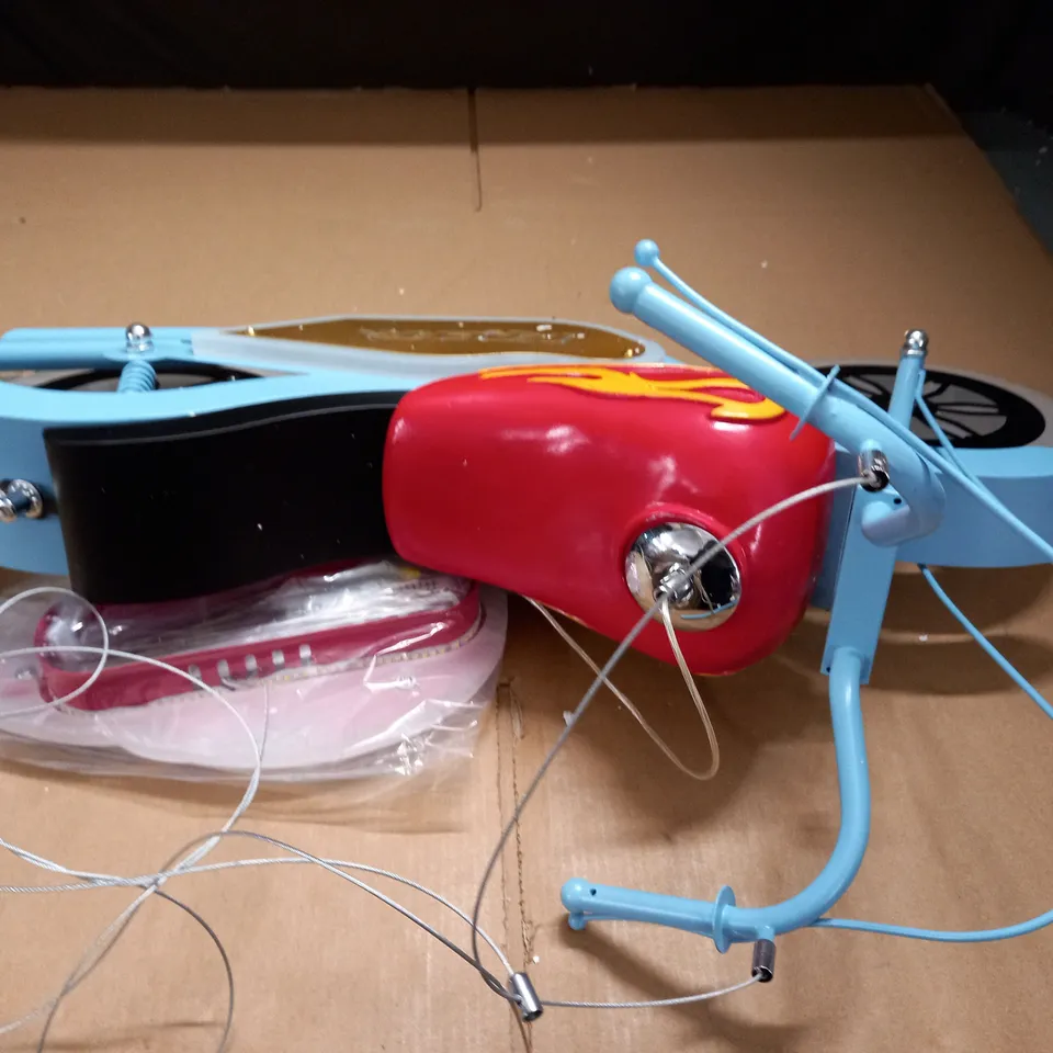 BLUE METAL HANGING BIKE WITH LED TRIMS 