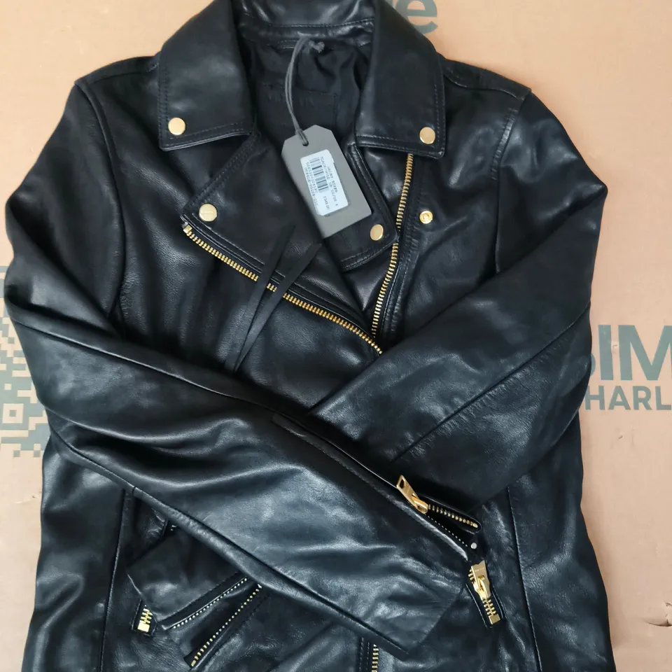 ALLSAINTS DALBY BIKER LEATHER JACKET IN BLACK SIZE UK 10