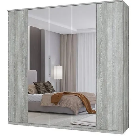 BOXED PRAGUE 5 DOOR MIRRORED WARDROBE - GREY (5 BOXES)