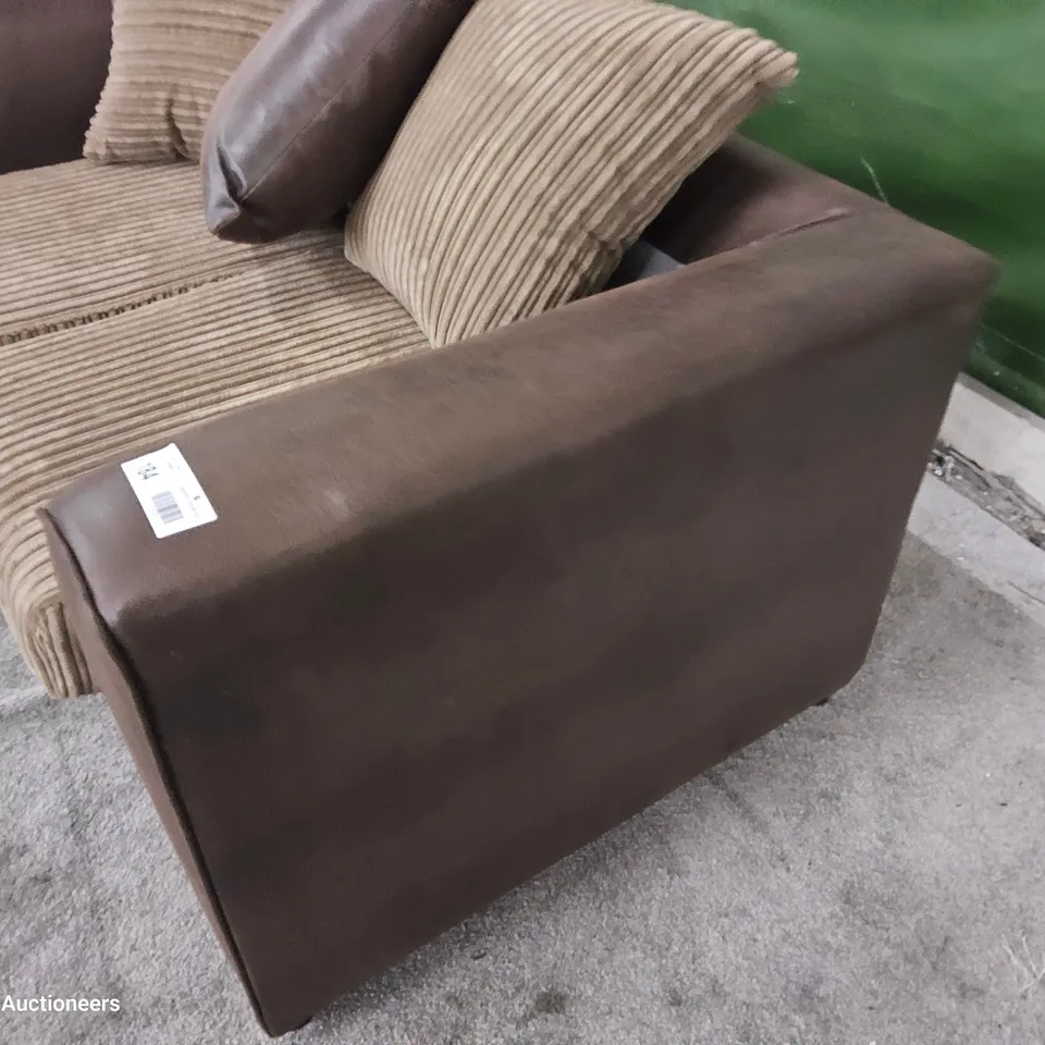 DESIGNER TWO SEATER SOFA WITH SCATTER CUSHIONS BRIWN FAUX LEATHER