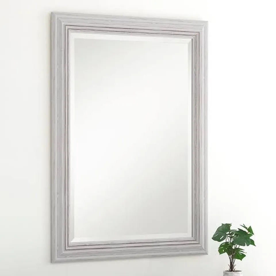 BOXED YG701 RECTANGULAR FRAMED MIRROR DISTRESSED WHITE