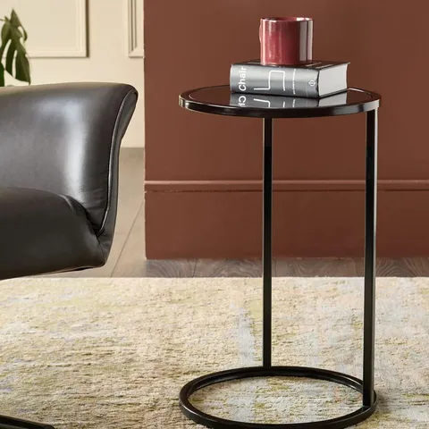 BOXED THEA SMOKED MIRROR AND BLACK TRAY TABLE