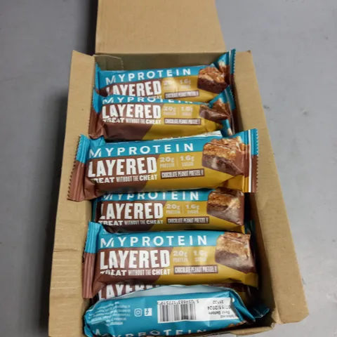 LOT OF APPROX. 12 X MYPROTEIN LAYERED BAR CHOCOLATE PEANUT PRETZEL FLAVOUR
