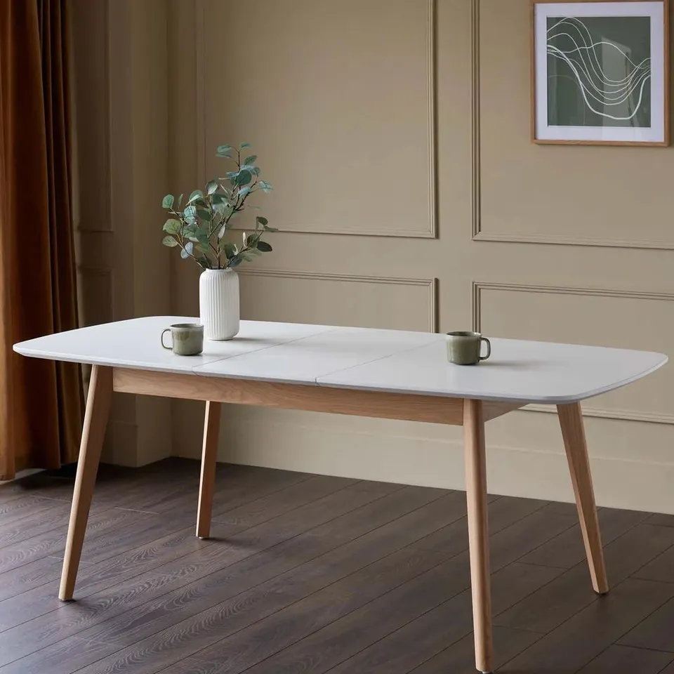 BOXED DANETTI AVER WHITE AND OAK EXTENDING 6 TO 8 SEATER DINING TABLE