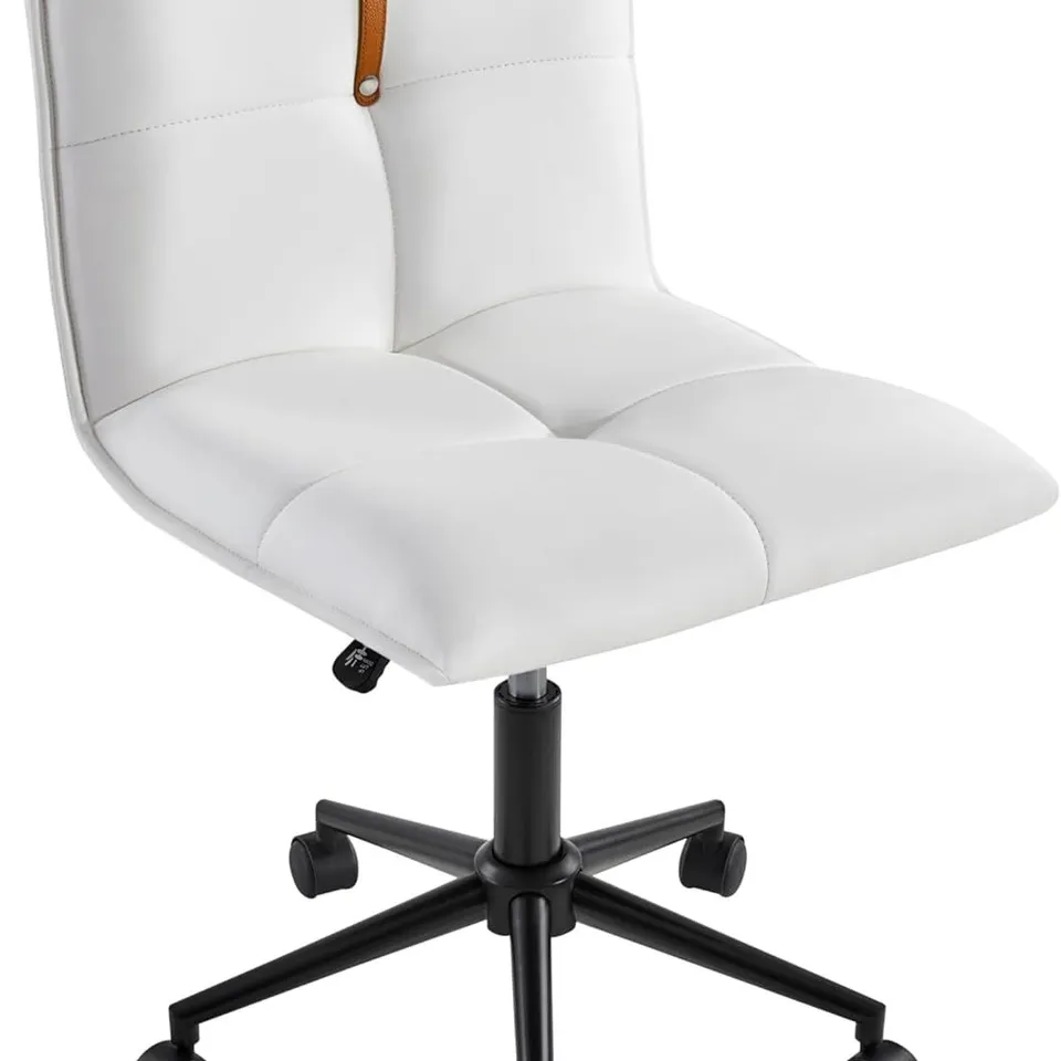 BOXED YAHEETECH ARMLESS DESK CHAIR MODERN TUFTED OFFICE CHAIR, FAUX LEATHER UPHOLSTERED - WHITE (1 BOX)