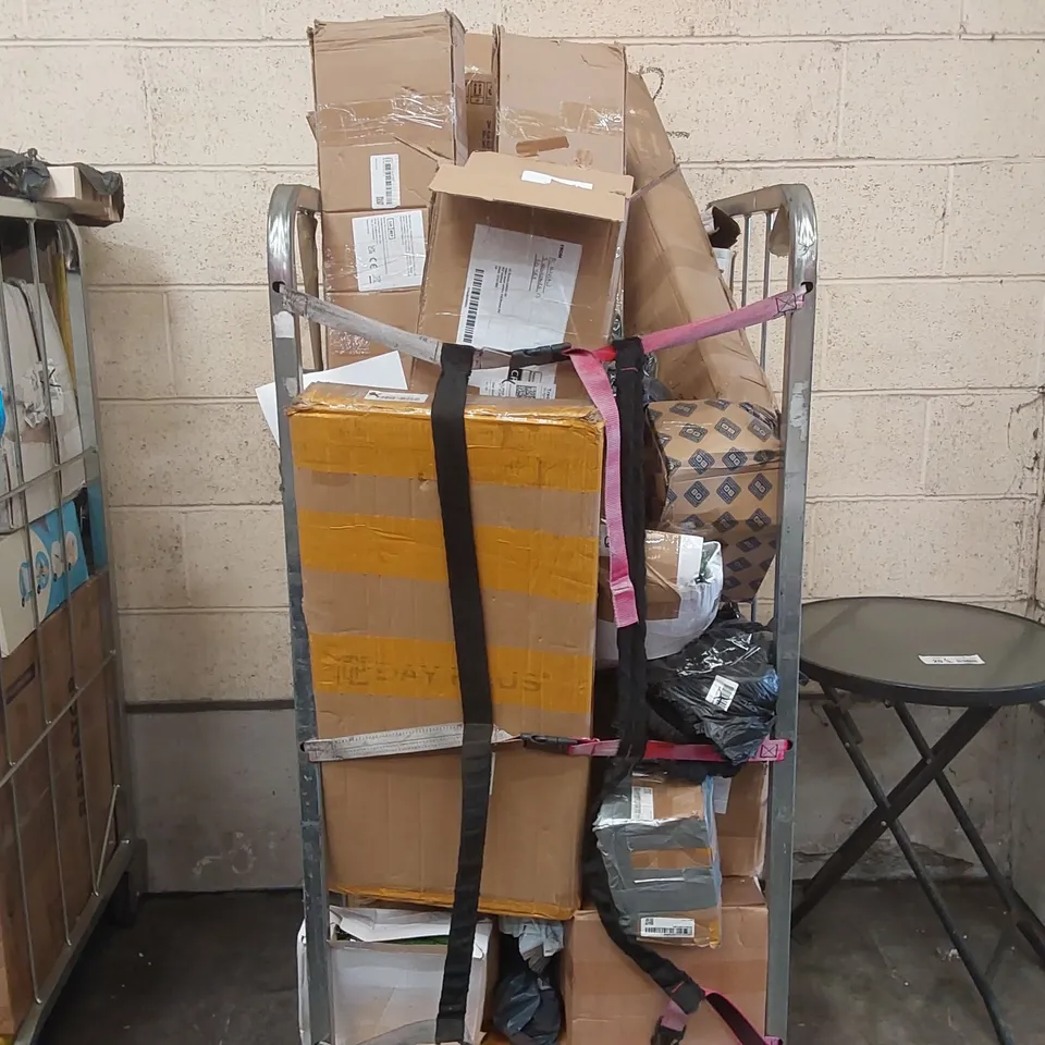 CAGE OF ASSORTED CONSUMER PRODUCTS INCLUDING: CAR PARTS, HOSE PIPES, WINDOW CLEANER ECT // CAGE NOT INCLUDED 