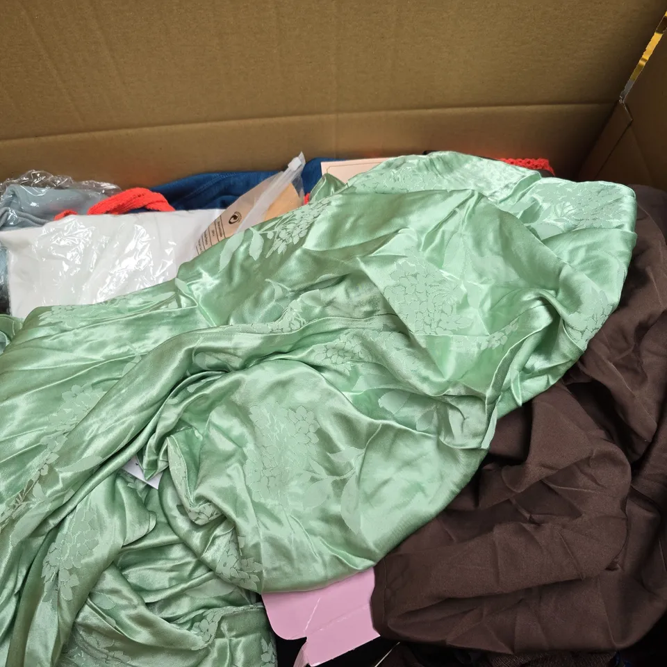 BOX OF APROX 20 ASSORTED ITEMS OF CLOTHING IN VARIOUS SIZES, COLOURS AND STYLES - COLLECTION ONLY 