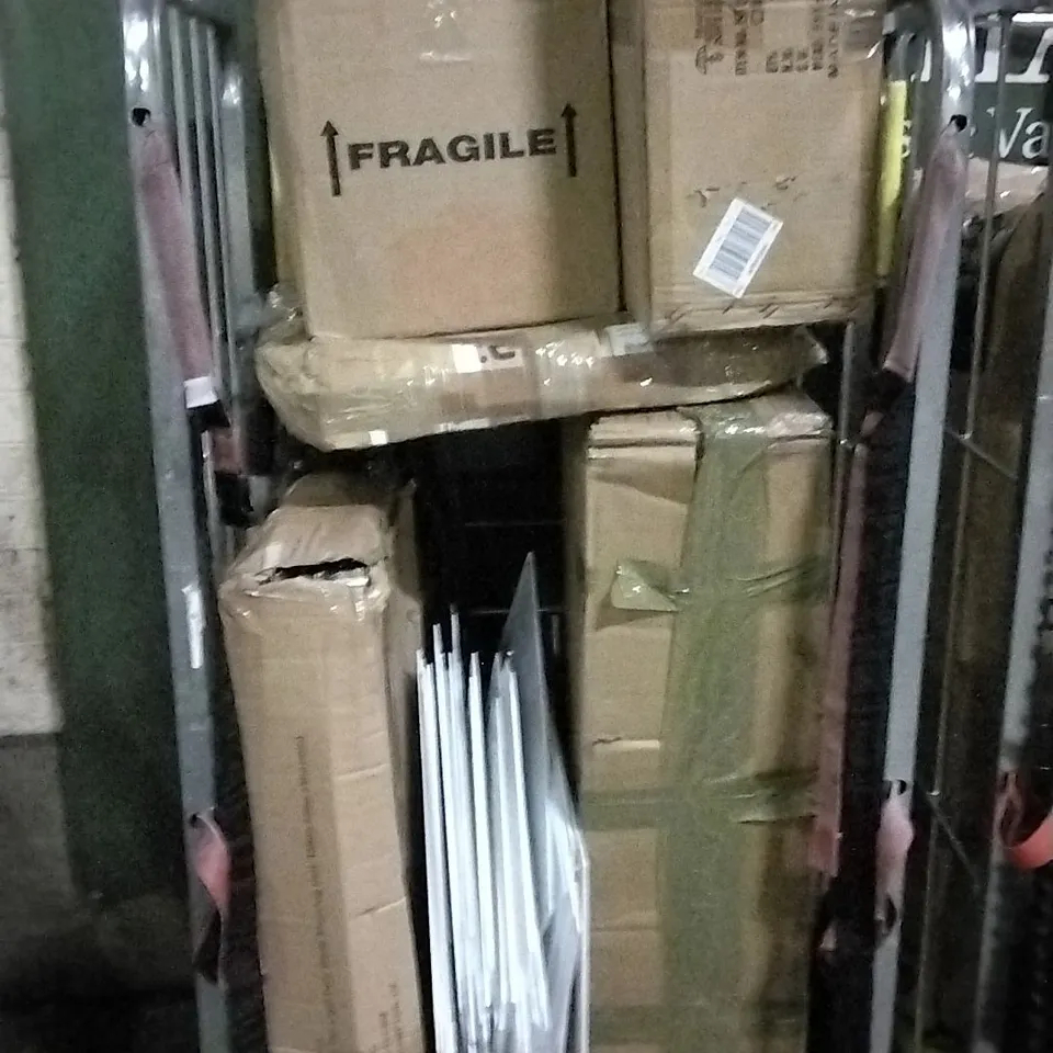 2 CAGES OF ASSORTED ITEMS INCLUDING WOODEN FRAME CORK BOARD, DIY CUBE WARDROBE, 10 SLOT SPINNING PRIZE WHEEL 