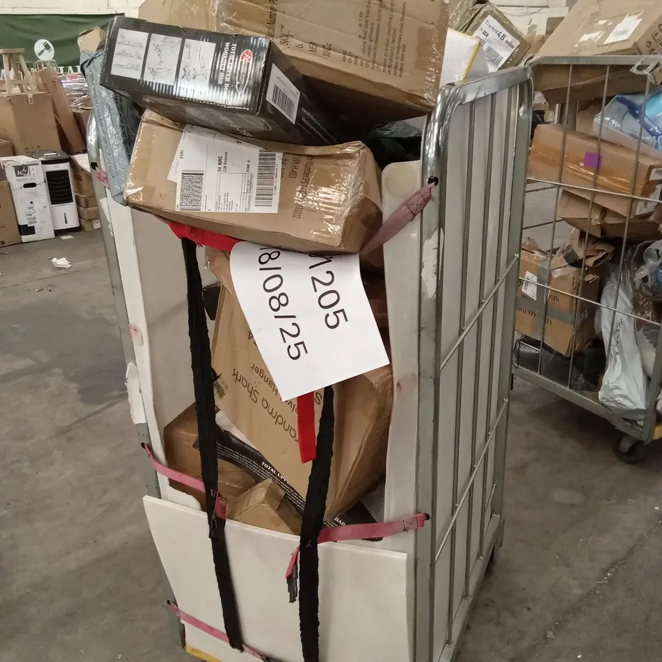 CAGE OF ASSORTED HOUSEHOLD GOODS AND PRODUCTS TO INCLUDE; COAT HANGERS, WORKOUT BARS ETC - CAGE NOT INCLUDED 