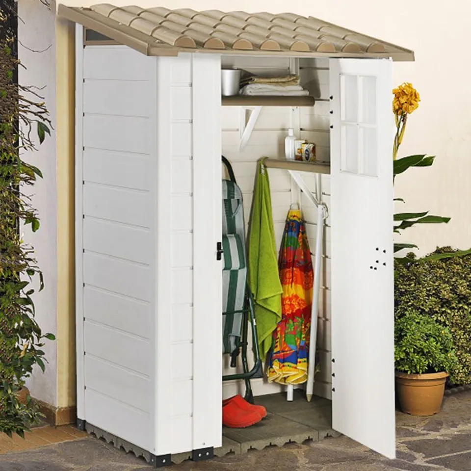 BOXED OUTDOOR GARDEN PLASTIC STORAGE SHED (2 BOXES)