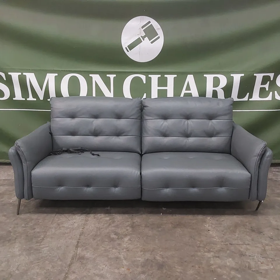 QUALITY DESIGNER ITALIAN MADE LEATHER BOLANZO ELECTRIC RECLINER SOFA - BLUE