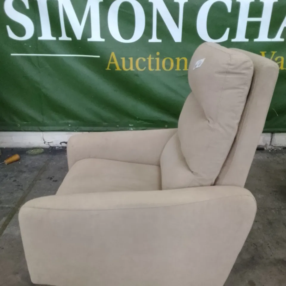 QUALITY ITALIAN DESIGNER MALTA RECLINER SWIVEL ARMCHAIR - BEIGE FABRIC