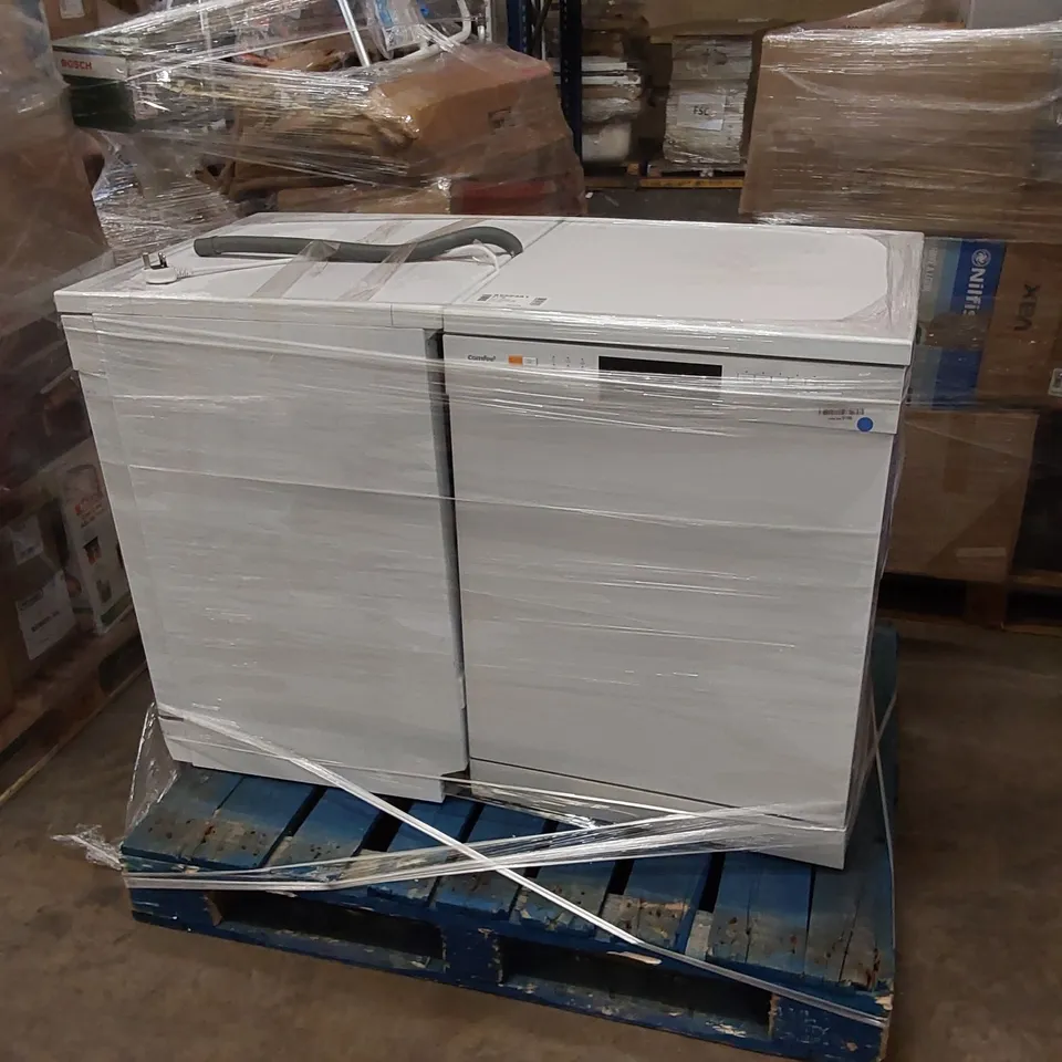 PALLET OF TWO ASSORTED UNPROCESSED WHITE GOODS TO INCLUDE; COMFEE FD1201P-W FREESTANDING DISHWASHER - WHITE COMFEE FREESTANDING DISHWASHER