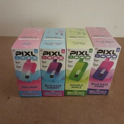 APPROXIMATELY 9 ASSORTED PIXL 8000 X5 PACKS IN VARIOUS FLAVOURS TO INCLUDE DOUBLE APPLE, PIXL DUST, BLUE RAZZ CHEW, ETC - COLLECTION ONLY