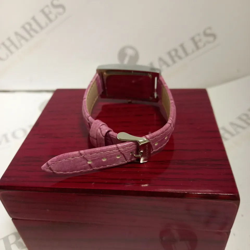 LADIES STOCKWELL WATCH – TEXTURED DIAL WITH SUB DIAL MINUTE HAND – PINK LEATHER STRAP.