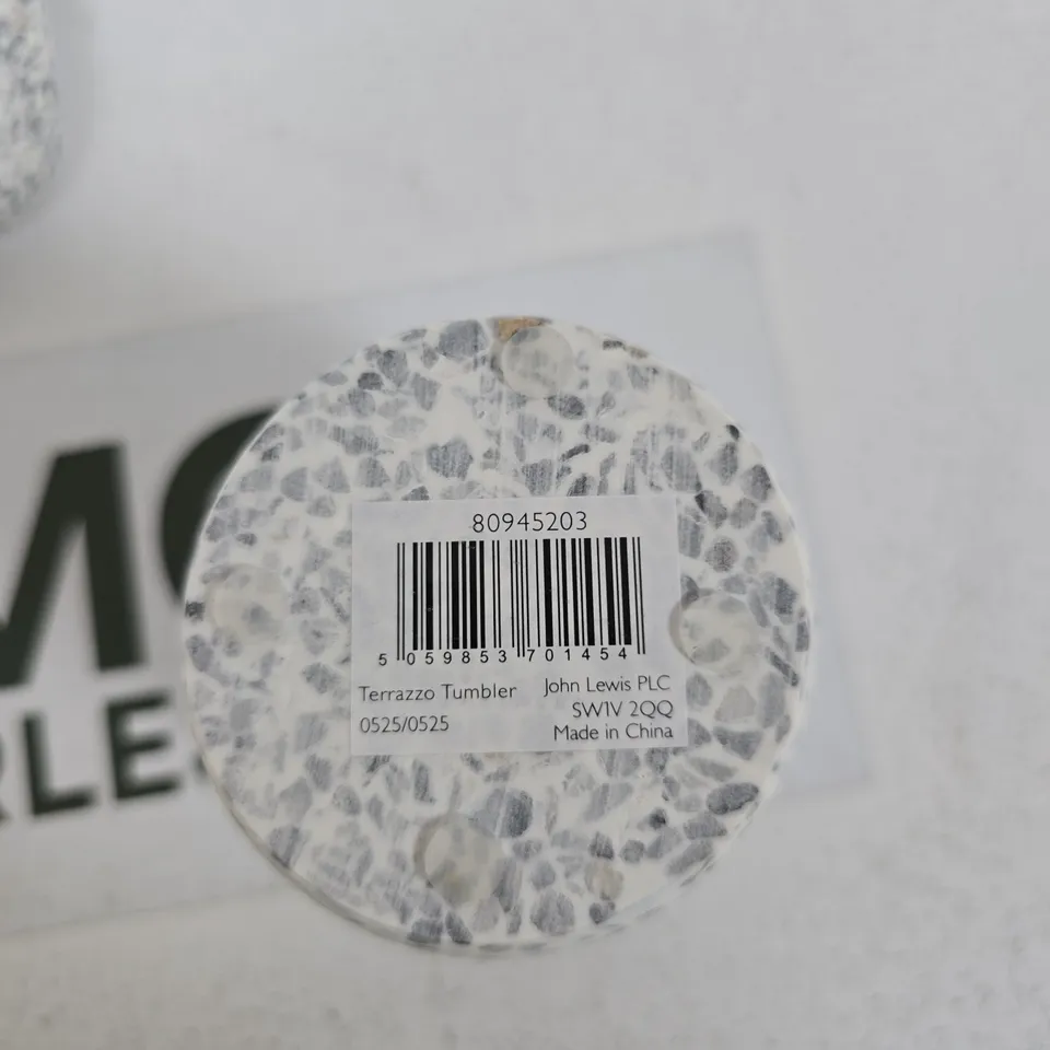 JOHN LEWIS TERRAZZO TRAY & TUMBLER SET – WHITE WITH GREY SPECKLES