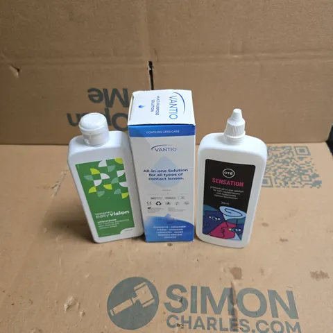 TOTE OF APPROXIMATELY 20 ASSORTED CONTACT LENS CLEANING PRODUCTS TO INCLUDE SPECSAVERS EASY VISION ETC