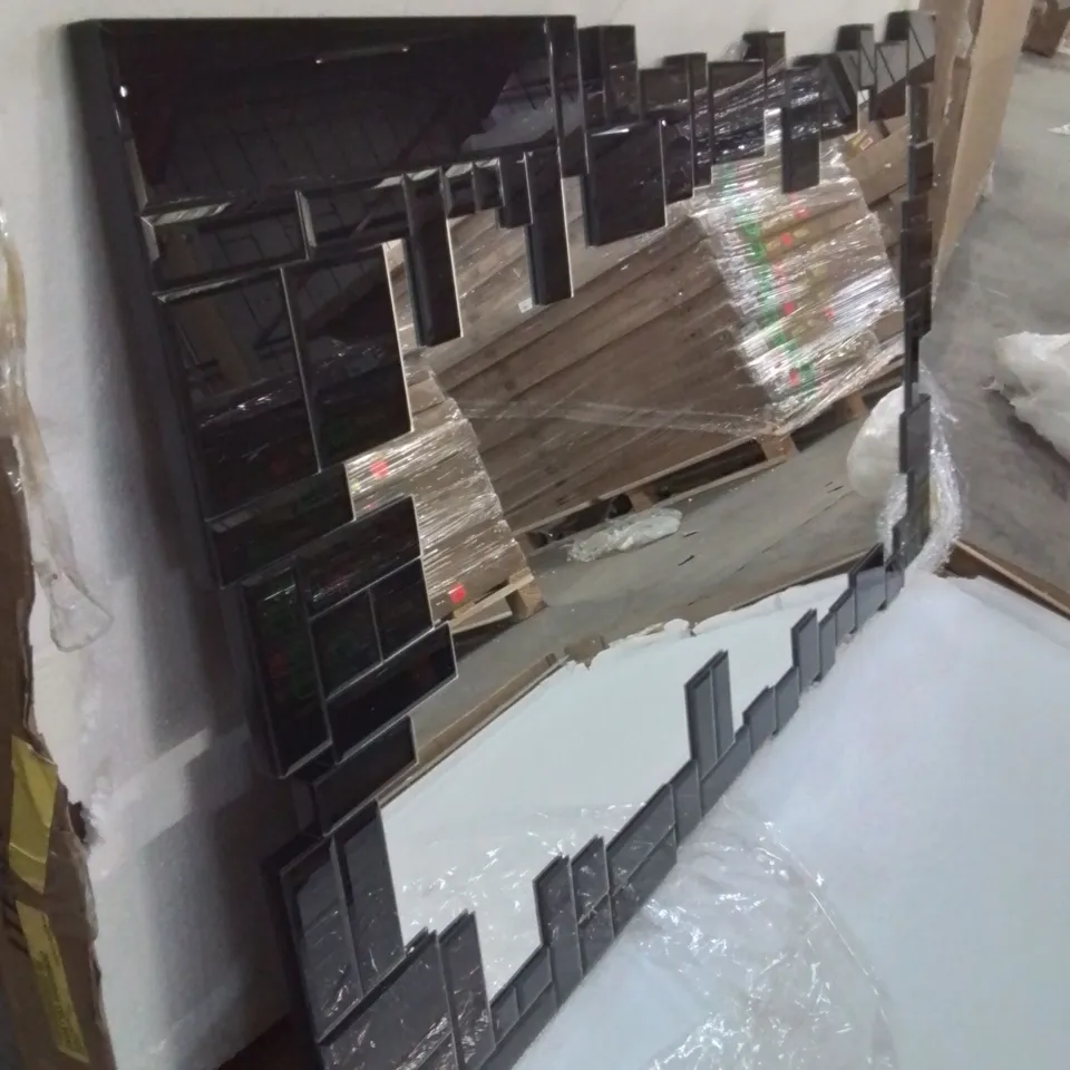 STYLISH MODERN BLACK TILE ABSTRACT FRAME LARGE WALL MIRROR 