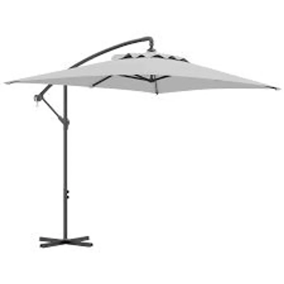 BOXED OUTSUNNY 3M OVERHANGING CANTILEVER PARASOL, WITH CROSS BASE - GREY (1 BOX)